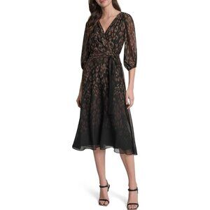 DKNY Womens 3/4 Sleeve Midi Dress with Removable Belt, DKNY Cocktail Dress